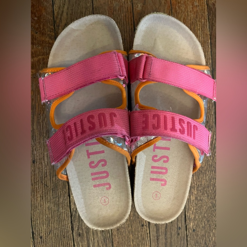 Justice Girls Sandals Youth Size 5 Pink Orange Glitter Adjustable Straps